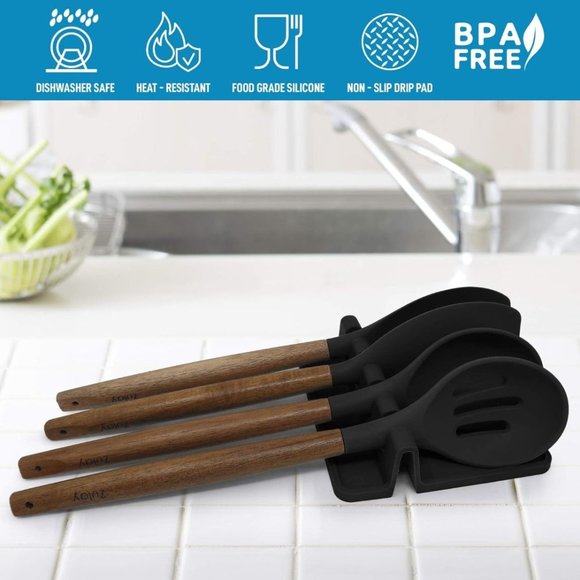 Black Silicone Utensil Rack Spoons, Forks, Tongs & More - Picture 5 of 6
